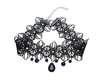 Elegantní krajkový náhrdelník s přívěskem - Černý šperk